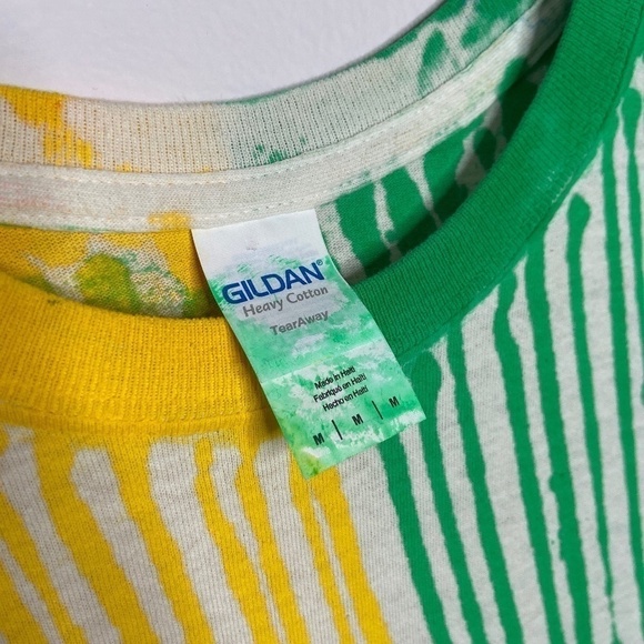 Upcycled Cream Tee with Florescent Dye Drips - Picture 6 of 7